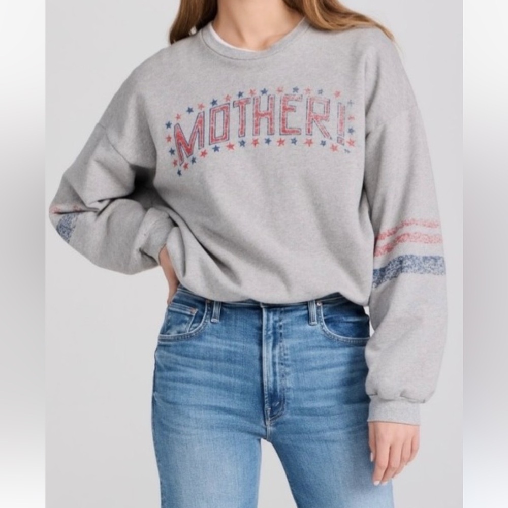 MOTHER The Drop Square Sweatshirt in Gray Red & Blue Size XS